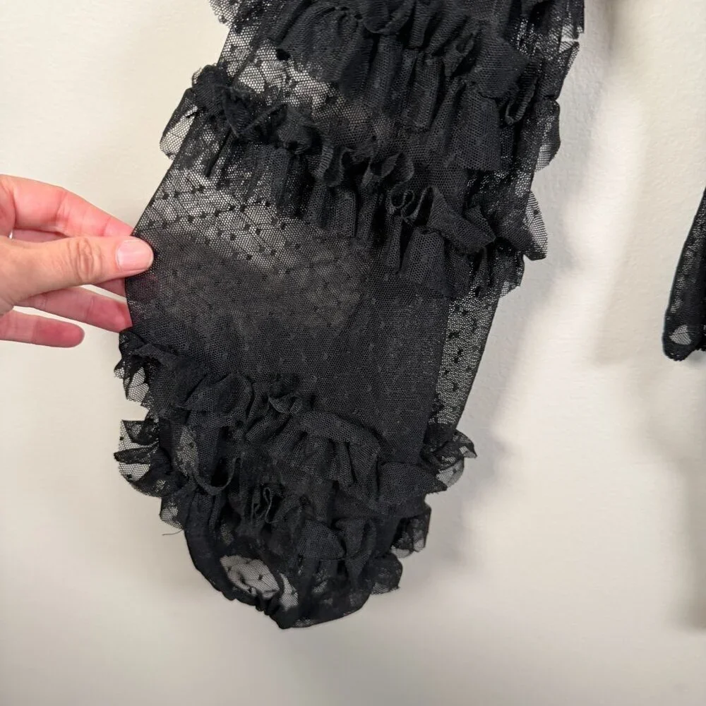 Free People Love Again Mesh Bodysuit Size XS Sheer Ruffle Romantic Sexy